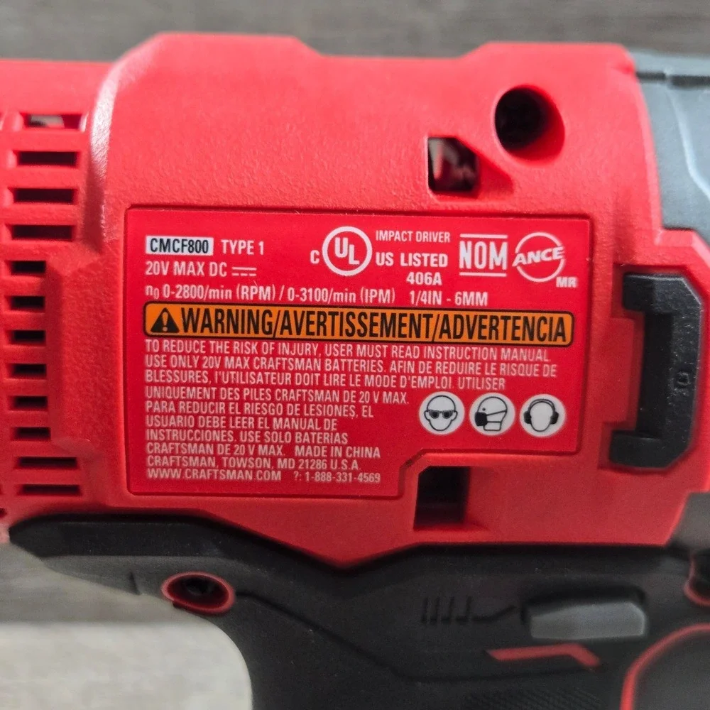 CRAFTSMAN CMCF800C1 V20 20V MAX Lithium-Ion 1/4-Inch Cordless Impact Driver Only